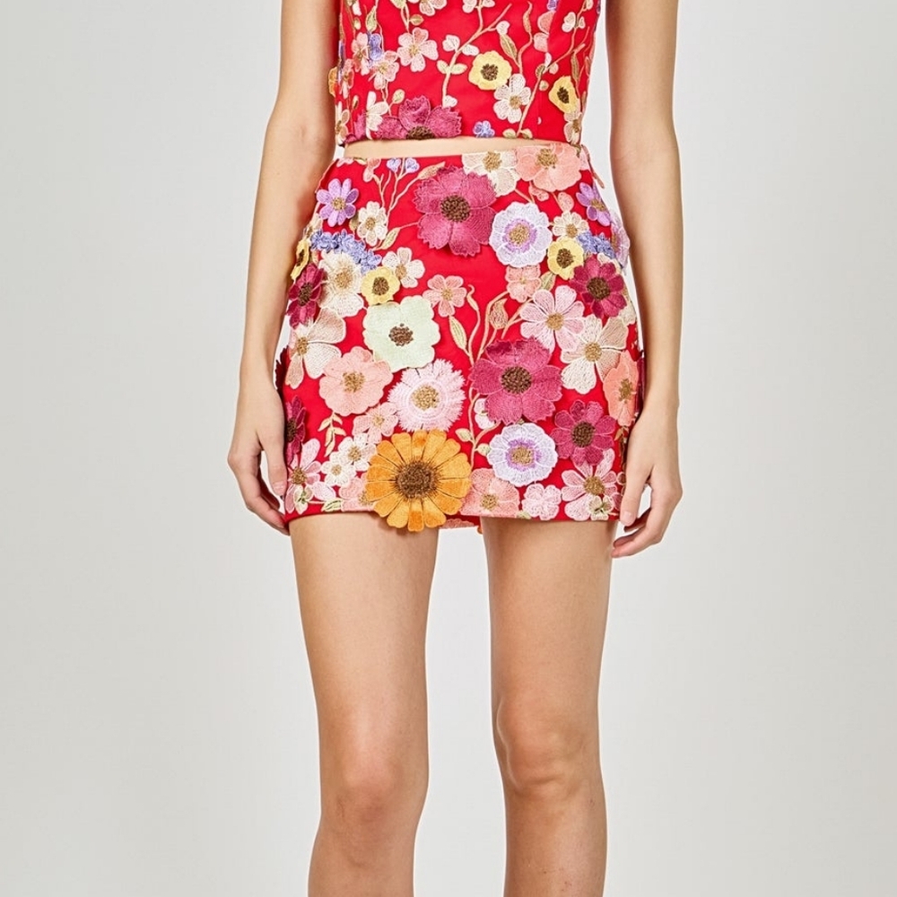 Floral Embroidered Mini Skirt